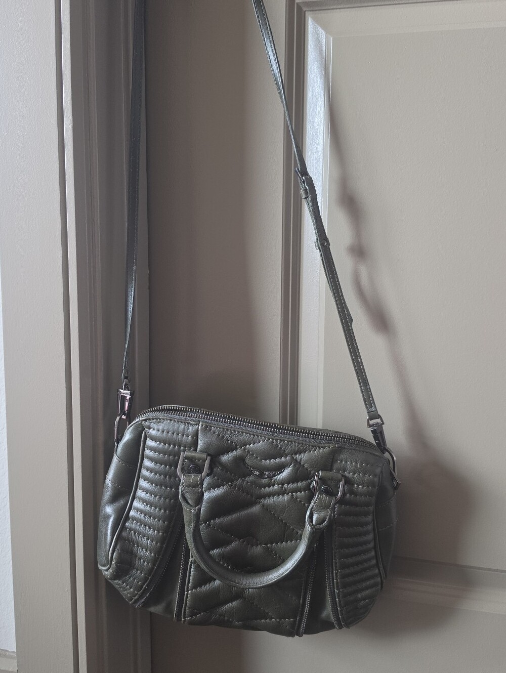 Zadig Et Voltaire Quilted Olive Green Crossbody Satchel Bag